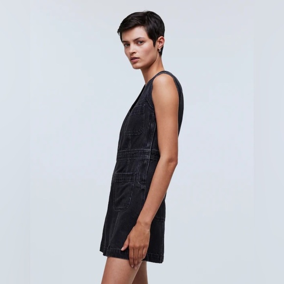 NWT Madewell Denim Cap-Sleeve Mini Dress in Tarrybrook Wash - Size 2 - Black - Picture 5 of 15